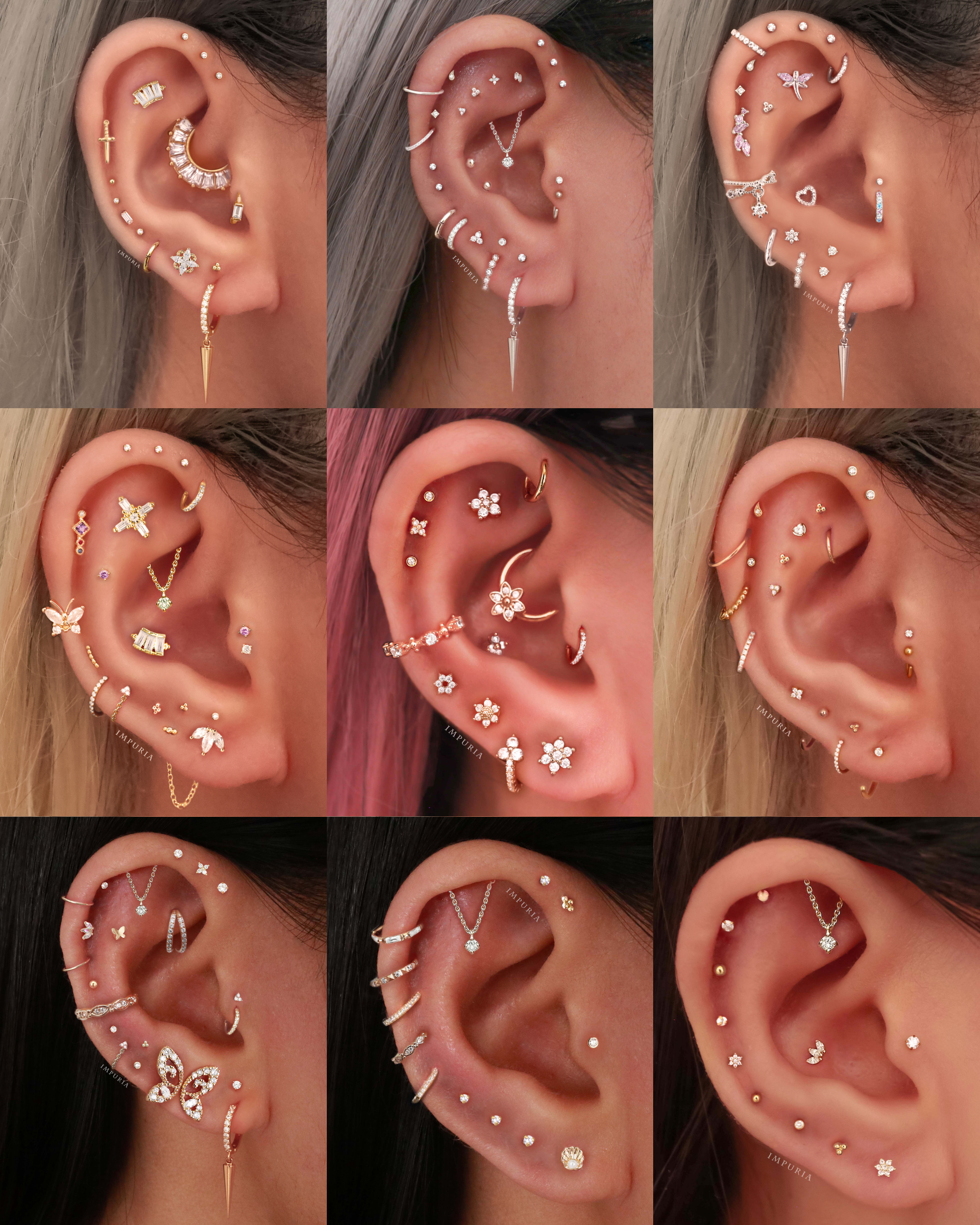 Tiny Cartilage Earring Studs for Women - Pretty Multiple Ear Piercing Ideas for Women - www.Impuria.com #earpiercings 
