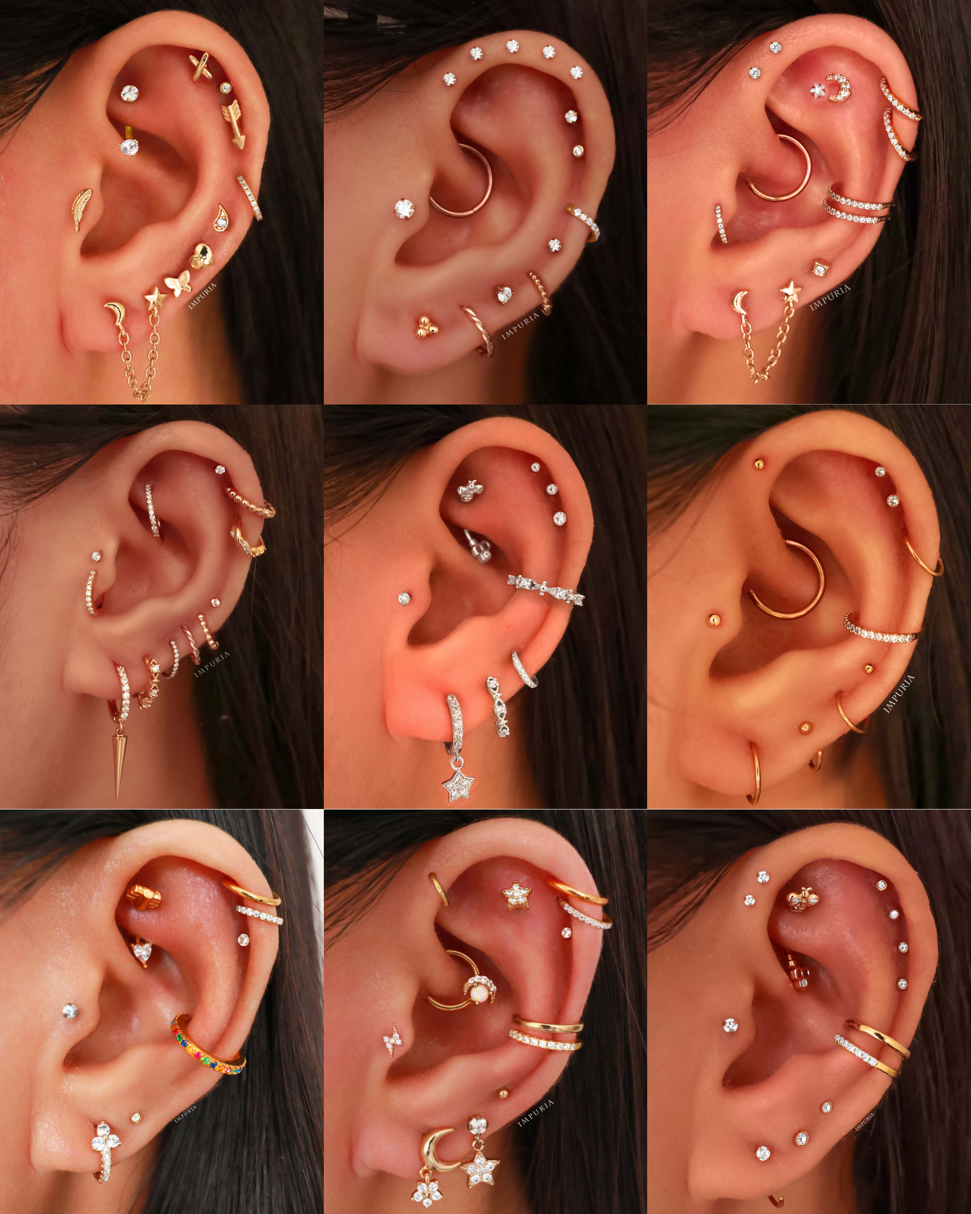 Cartilage Earrings Ring Hoop Clicker 16G Multiple Ear Piercing Ideas for Women - www.Impuria.com #earpiercings