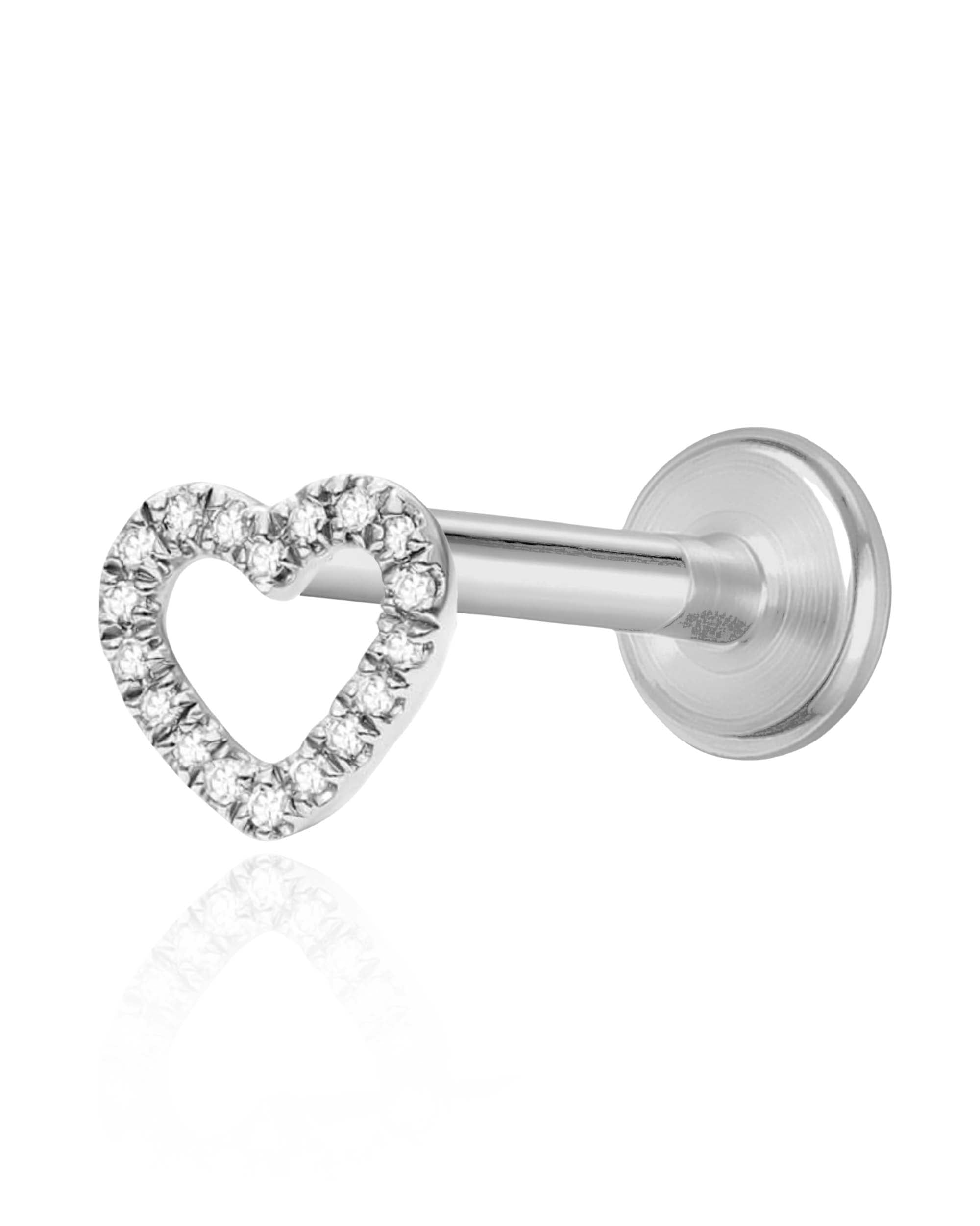 Heart Cartilage Flat Back Earring Stud Surgical Steel Internally Threaded Piercing Jewelry 16G in Gold or Silver - www.Impuria.com