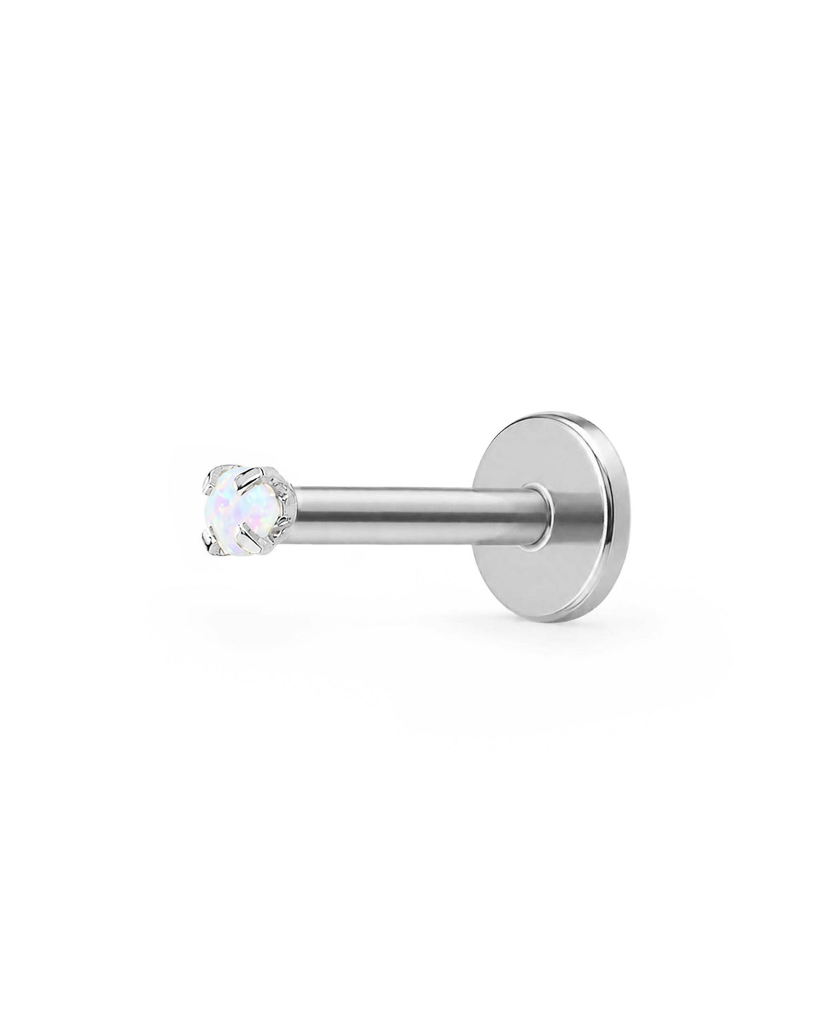 opal flat back stud earring labret stud cartilage piercing jewelry silver