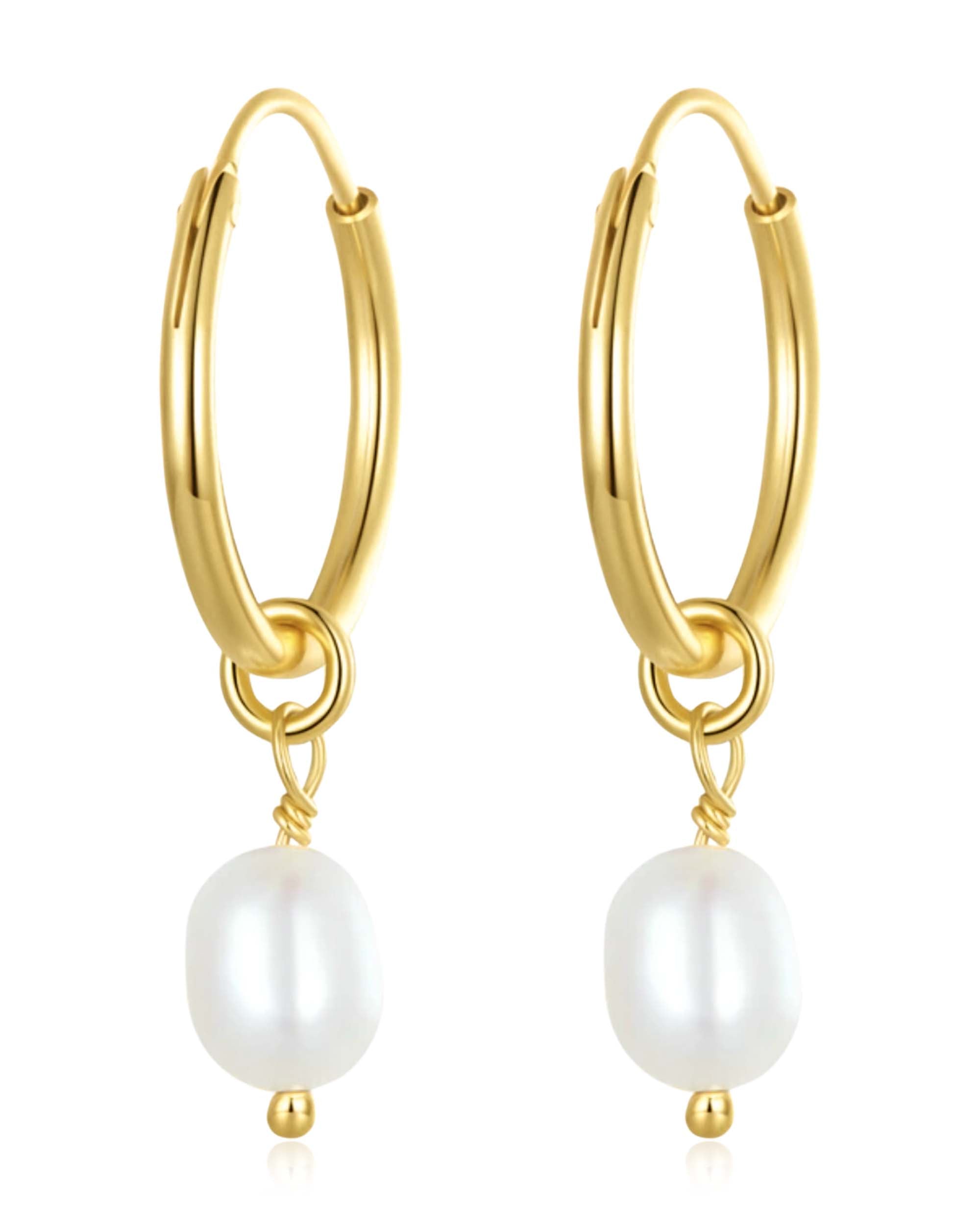 Pearl Drop Earrings for Women Sterling Silver Huggie Hoops - www.Impuria.com #earpiercings