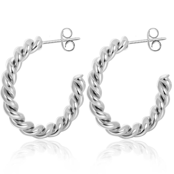 Chunky Twisted Braided Medium Hoop Earrings for Women 25mm