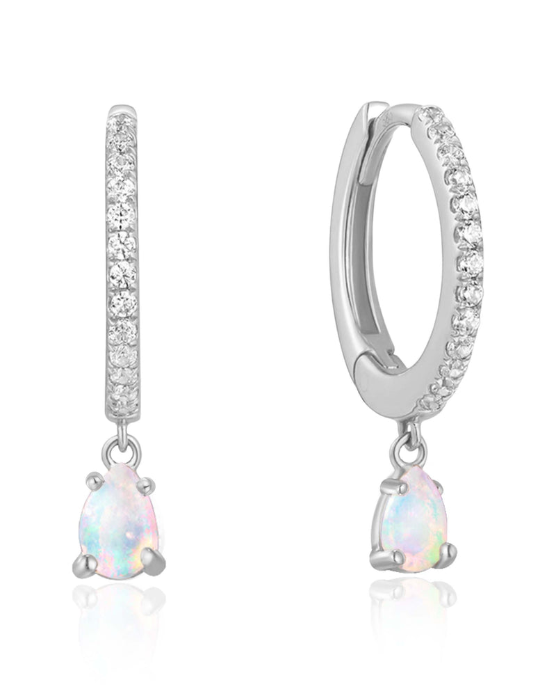 Dreamscape Opal Dangle Pave Hoop Huggie Earrings