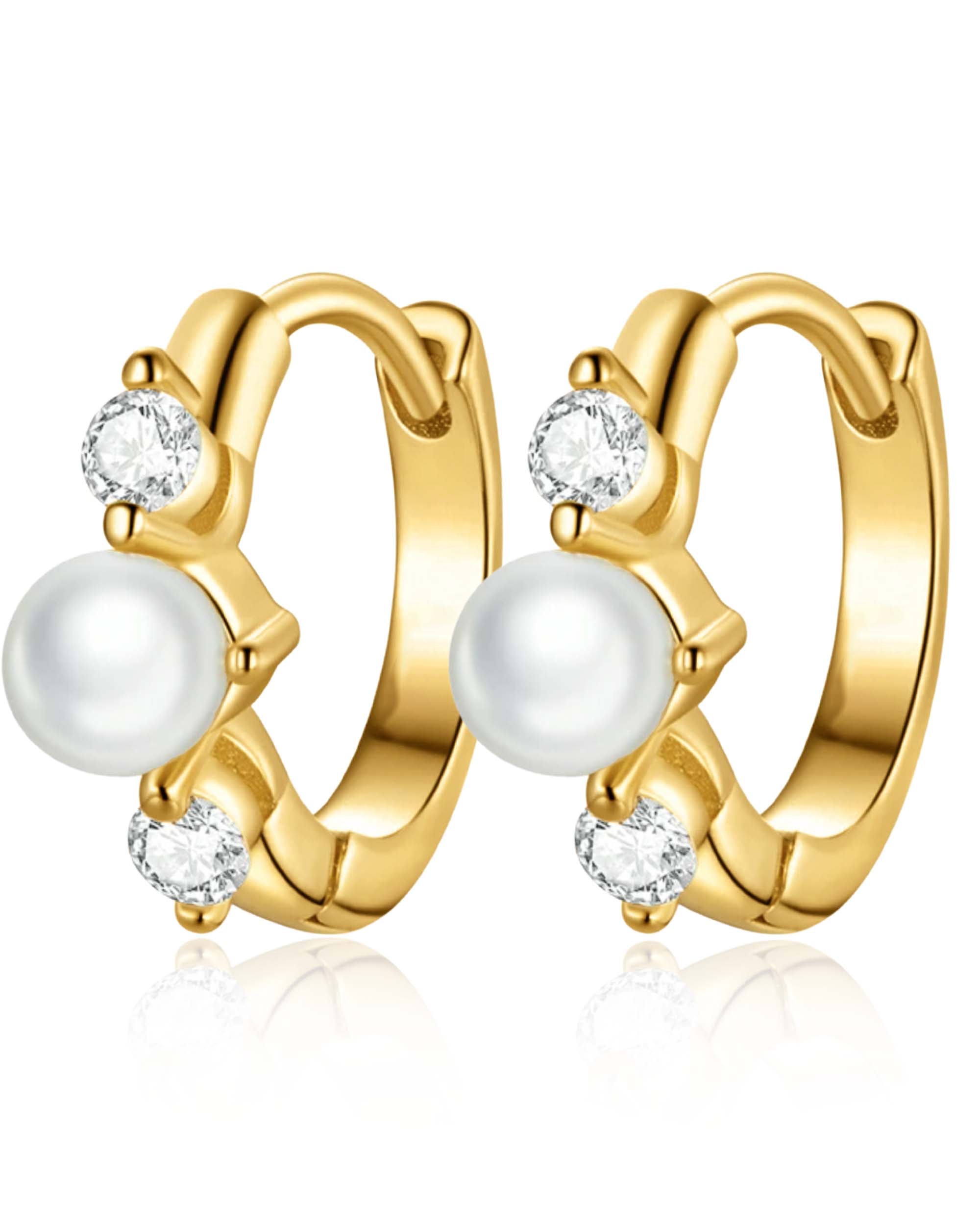 Pearl Huggie Earrings Stainless Steel Small Hoop Earring for Women - www.Impuria.com #earrings