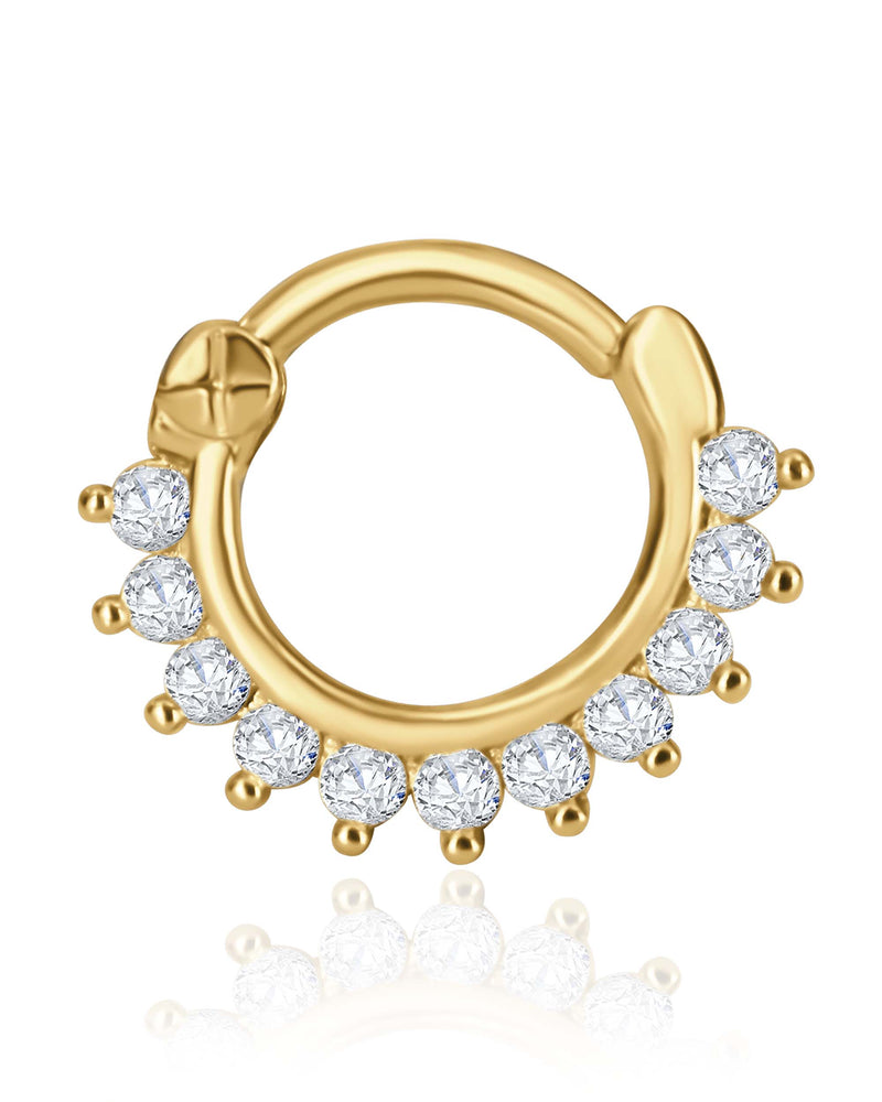Gold Crystal Daith Clicker Ring Hoop Earring - www.Impuria.com