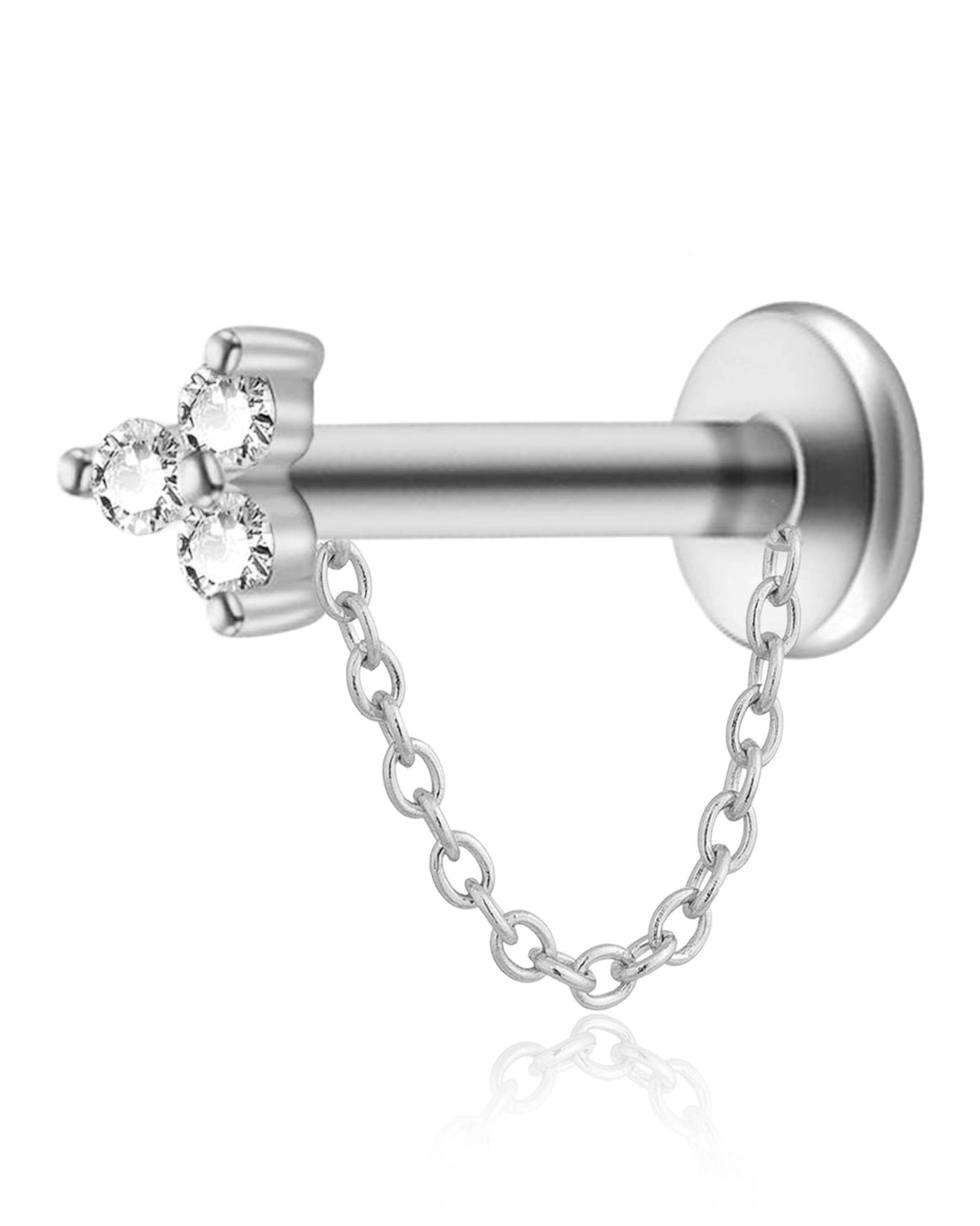 Flat Back Cartilage Earring Stud with Chain Gold or Silver Internally Threaded Surgical Stainless Steel - www.Impuria.com 