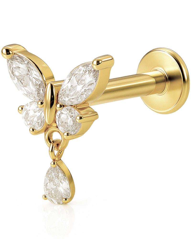 butterfly flat back stud earring for cartilage piercing by impuria jewelry