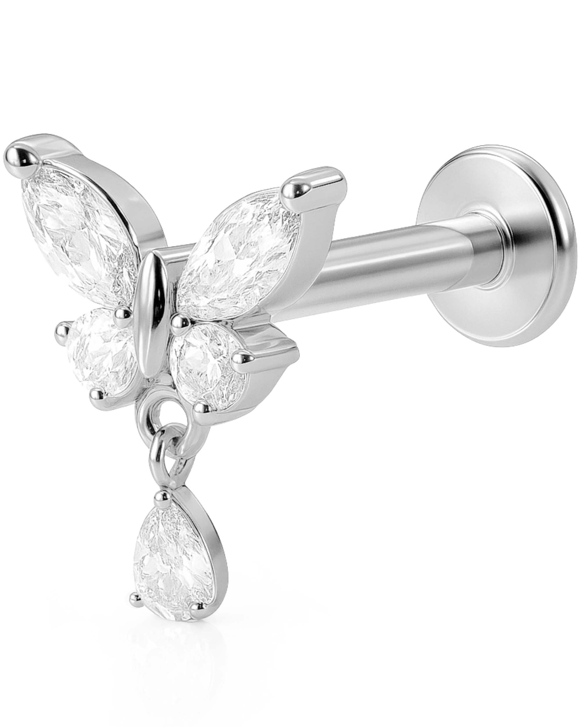 butterfly flat back stud earring for cartilage piercing by impuria jewelry