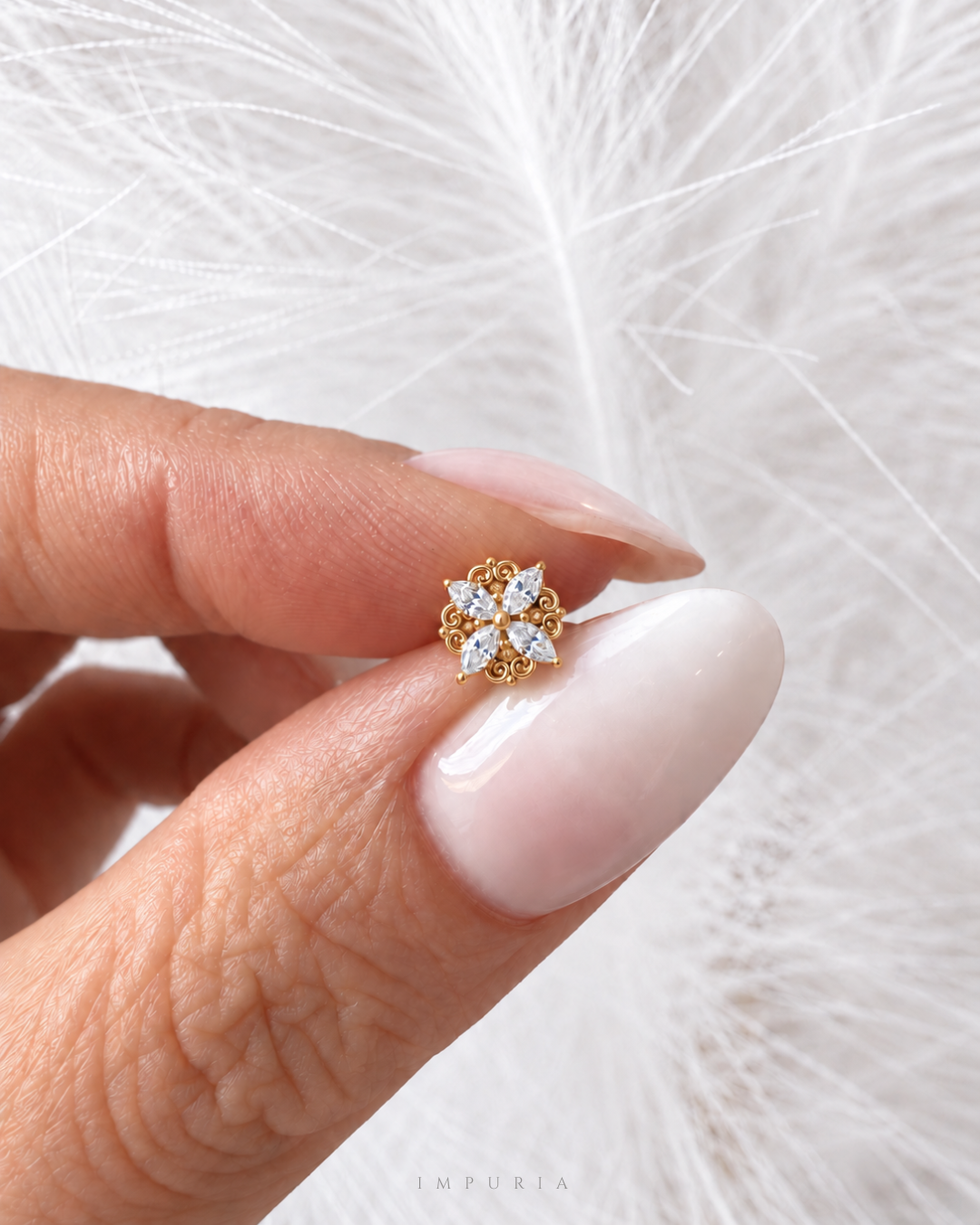 Fleur-filigree-milgrain-flat-back-stud-cartilage-ear-piercing-jewelry-hand