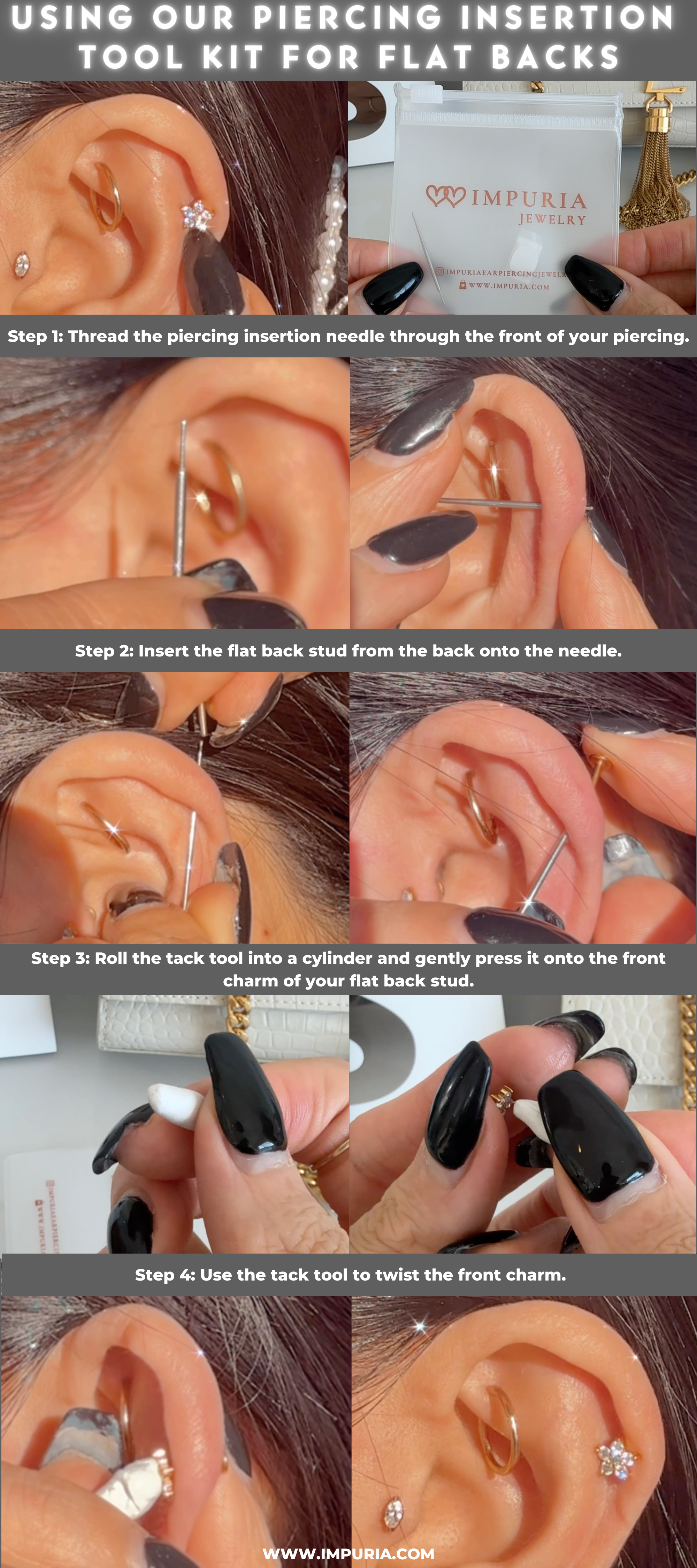 how to insert flat back earrings with our piercing insertion tool kit