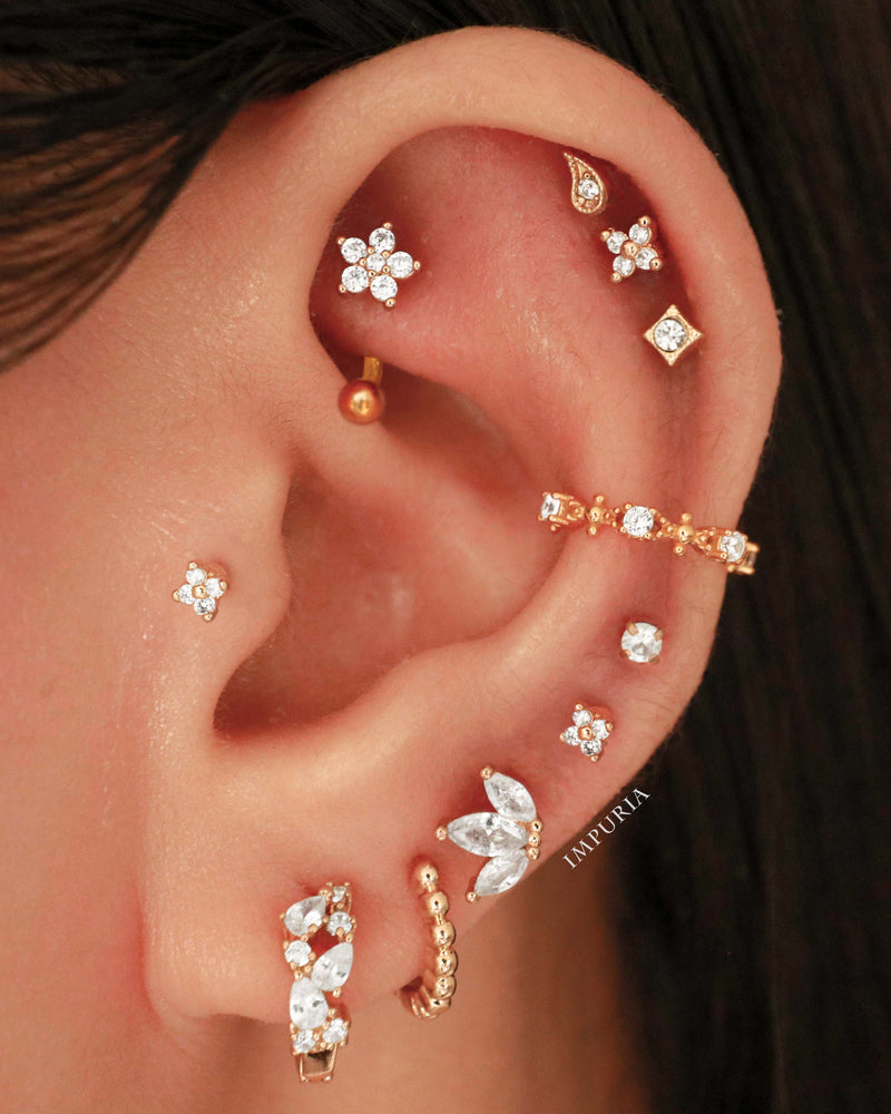 Jasmine Crystal Flower Rook Piercing Jewelry Curved Barbell
