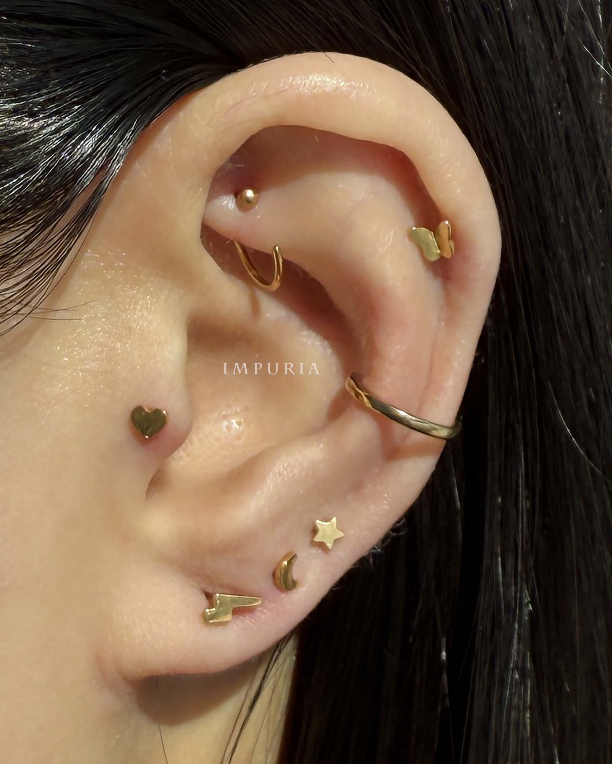 Simple Ear Piercing Curation Ideas for Women Minimal Gold Heart Moon Bolt Star Cartilage Earring Stud - www.Impuria.com #earpiercings