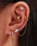 Posy Crystal Flower Threaded 14K Gold Earring Stud