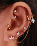 Posy Crystal Flower Threaded 14K Gold Earring Stud