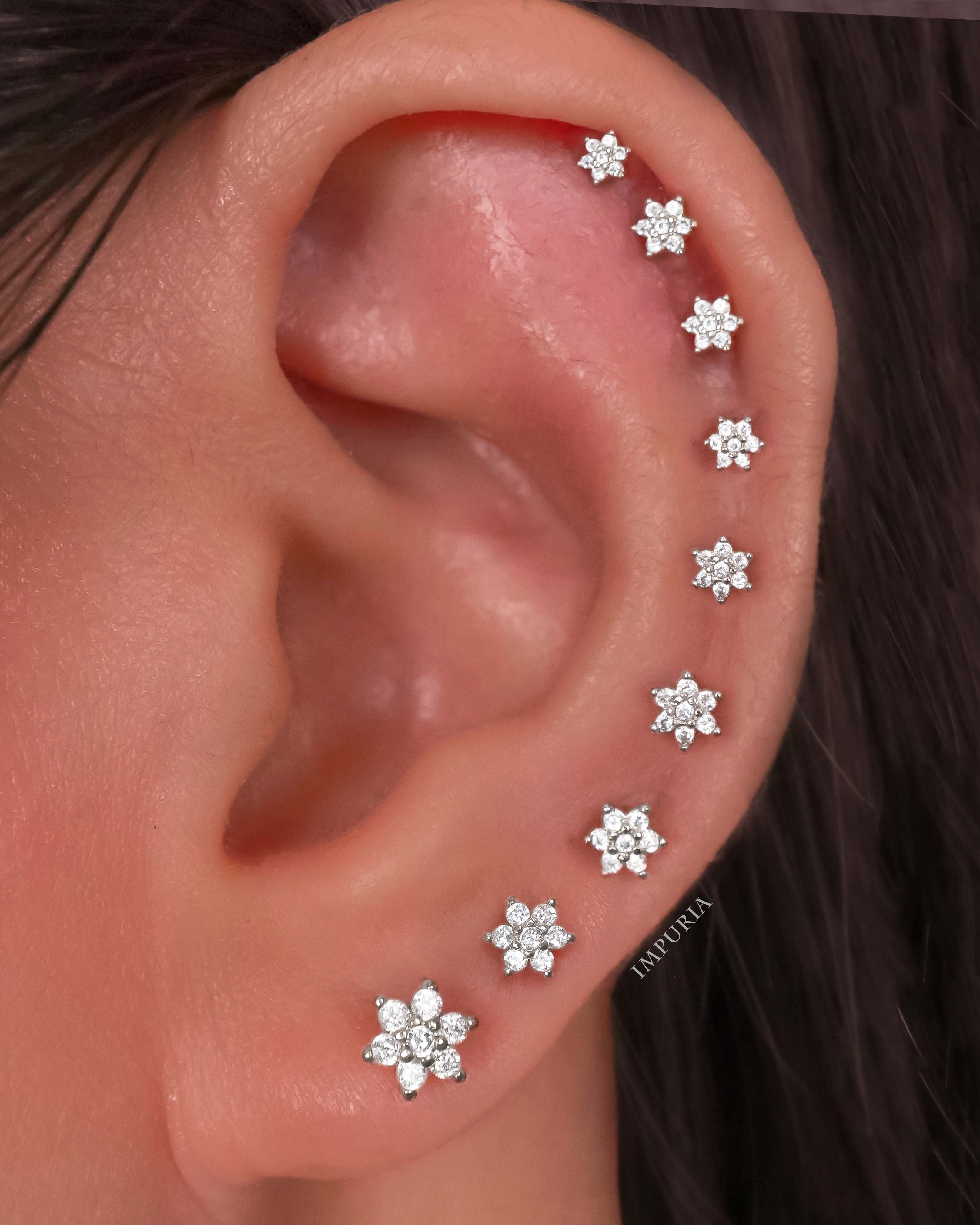 Posy Flower 14K Gold Flat Back Stud