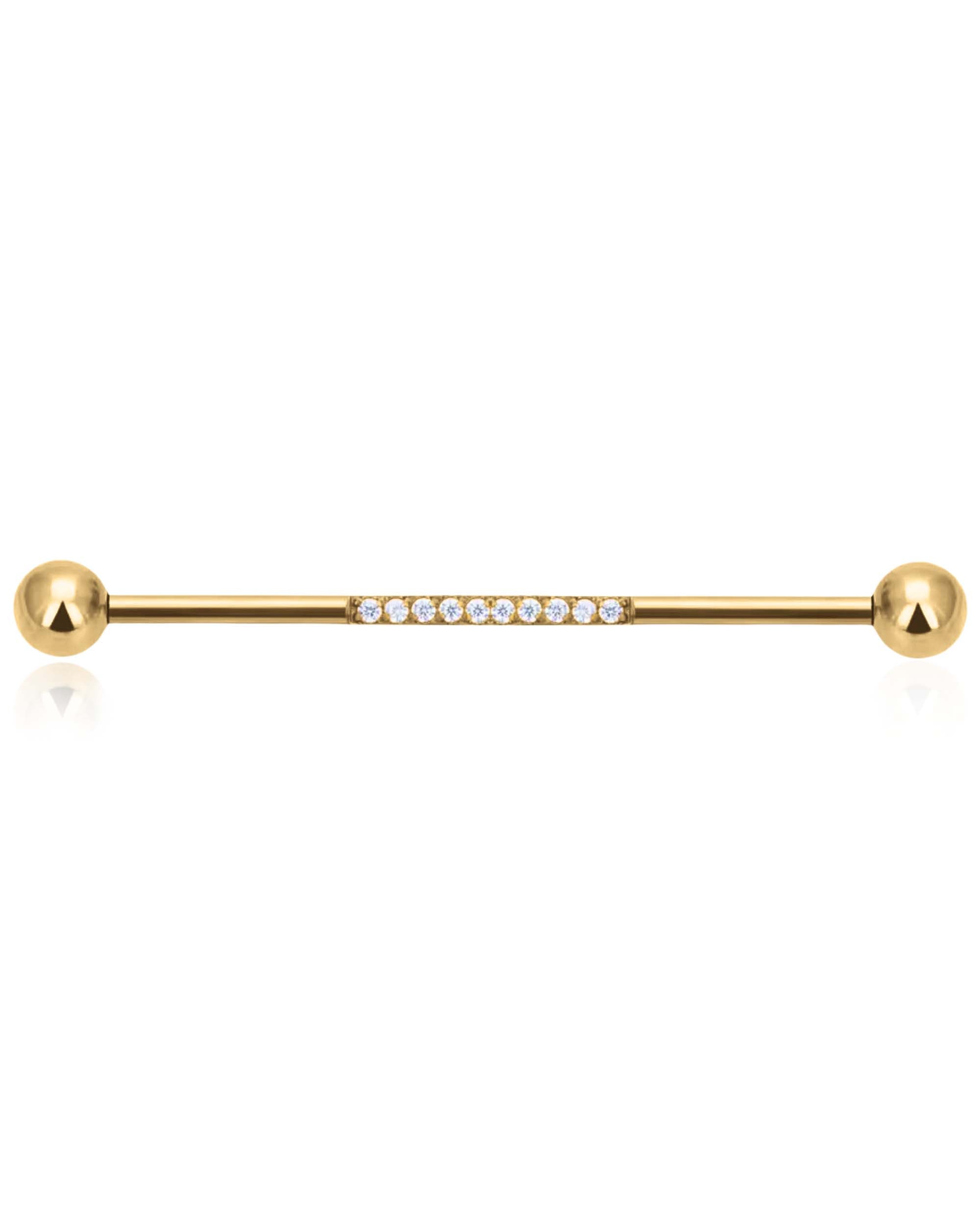 Gold Industrial Barbell Piercing Jewelry Earring Body Jewellery for Women Crystal Pave - www.Impuria.com 