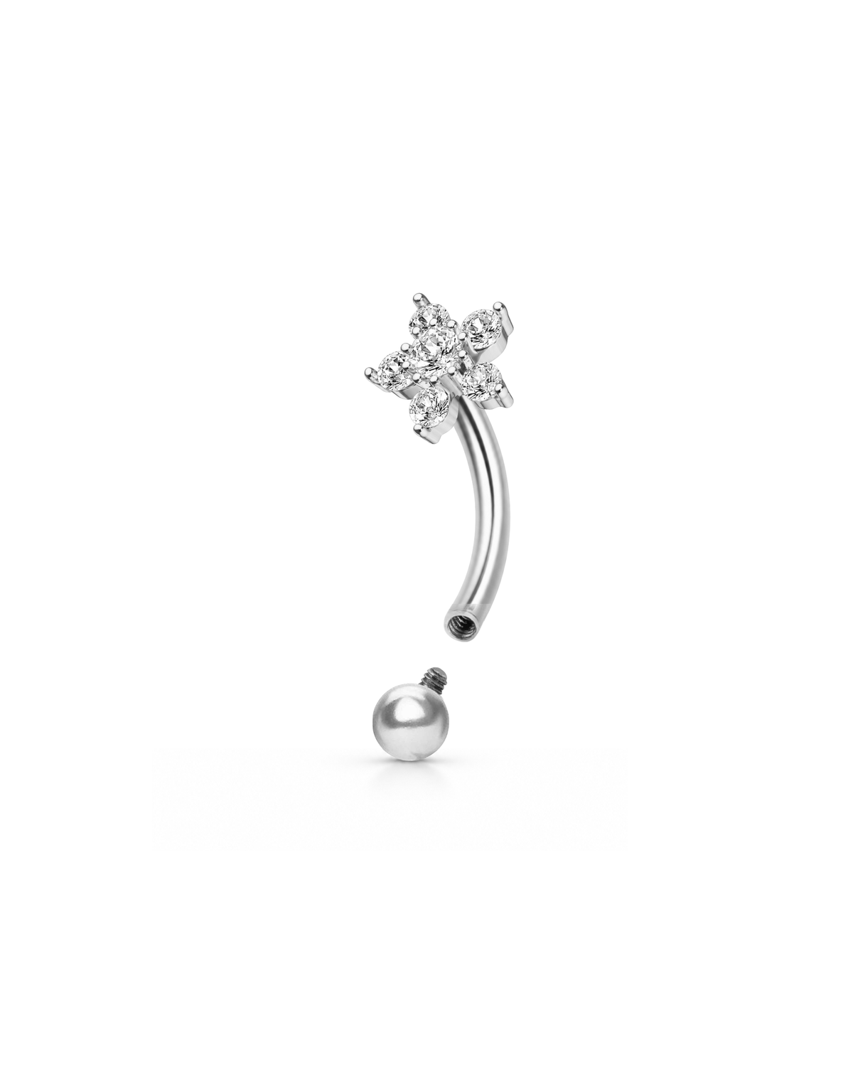 flower curved barbell rook piercing earring jewelry in silver open