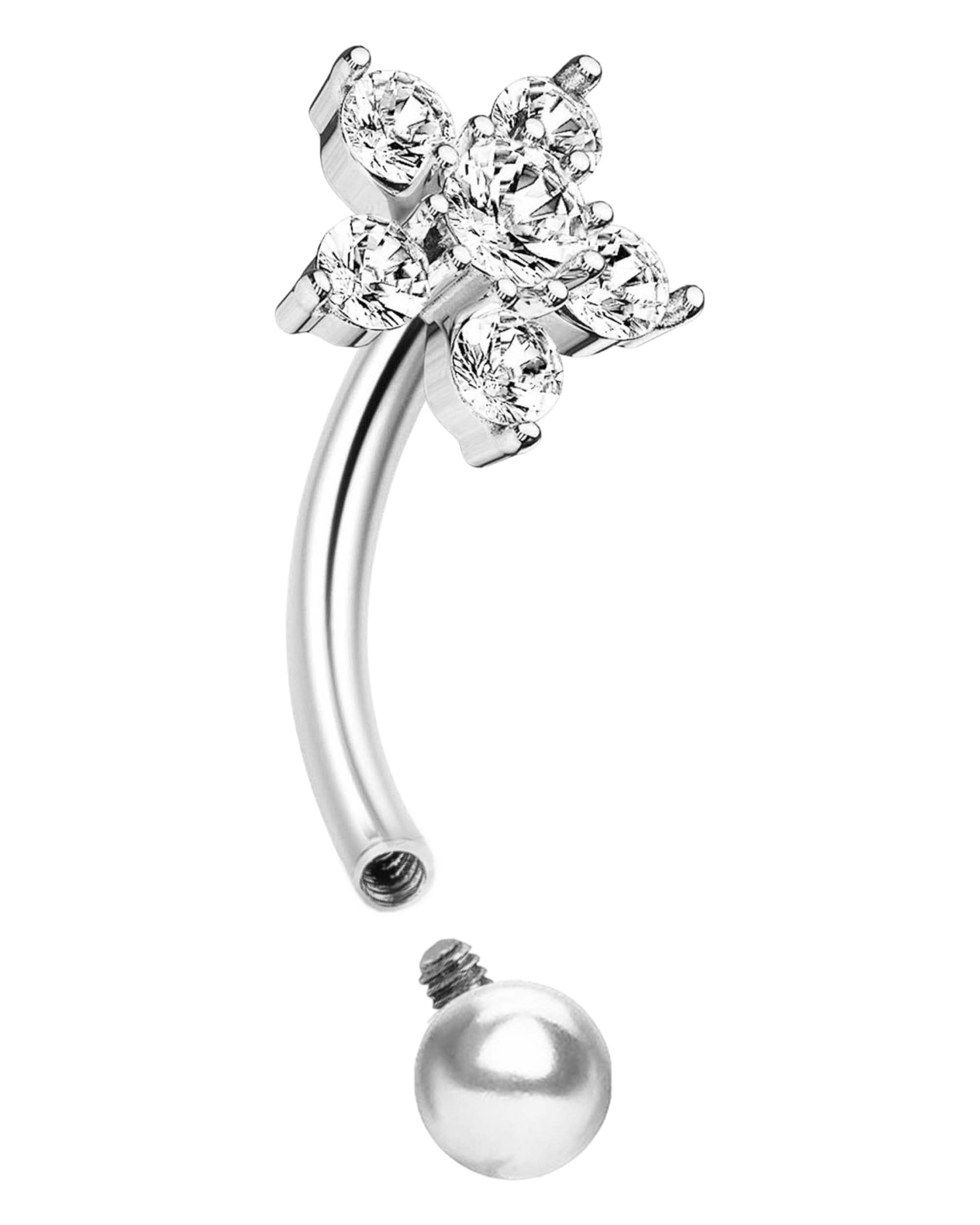 flower rook earring curved barbell piercing jewelry jewellery in silver surgical stainless steel - www.Impuria.com