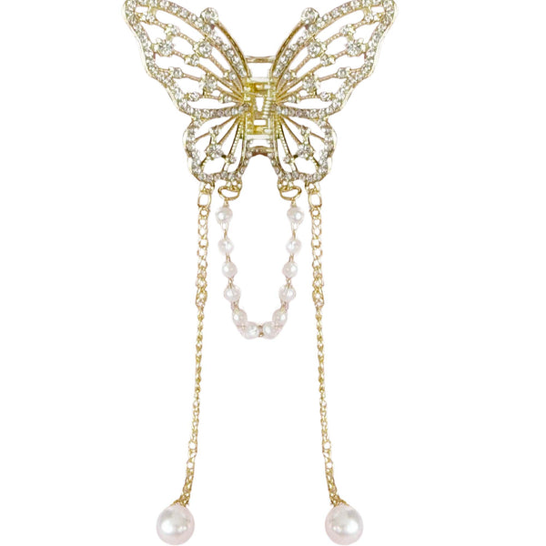 Clear Crystal butterfly hair pin w/ dangles Crystal Dangling Hair Clip - Etsy main image 2