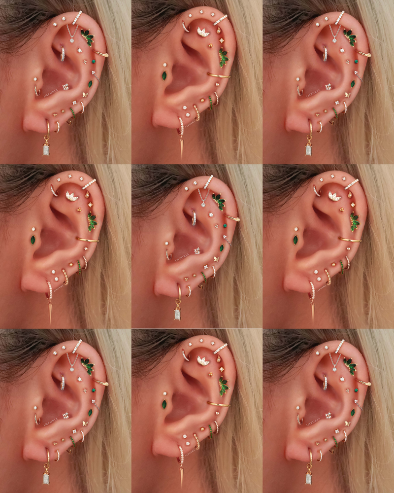 Green Marquise Cluster Gold Cartilage Helix Earring Stud 16G - Cute Multiple Ear Piercing Ideas for Women - www.Impuria.com