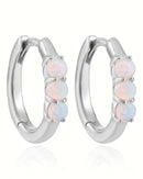 Mystic Triple Opal Polished Eternity Hoop Huggie Earrings
