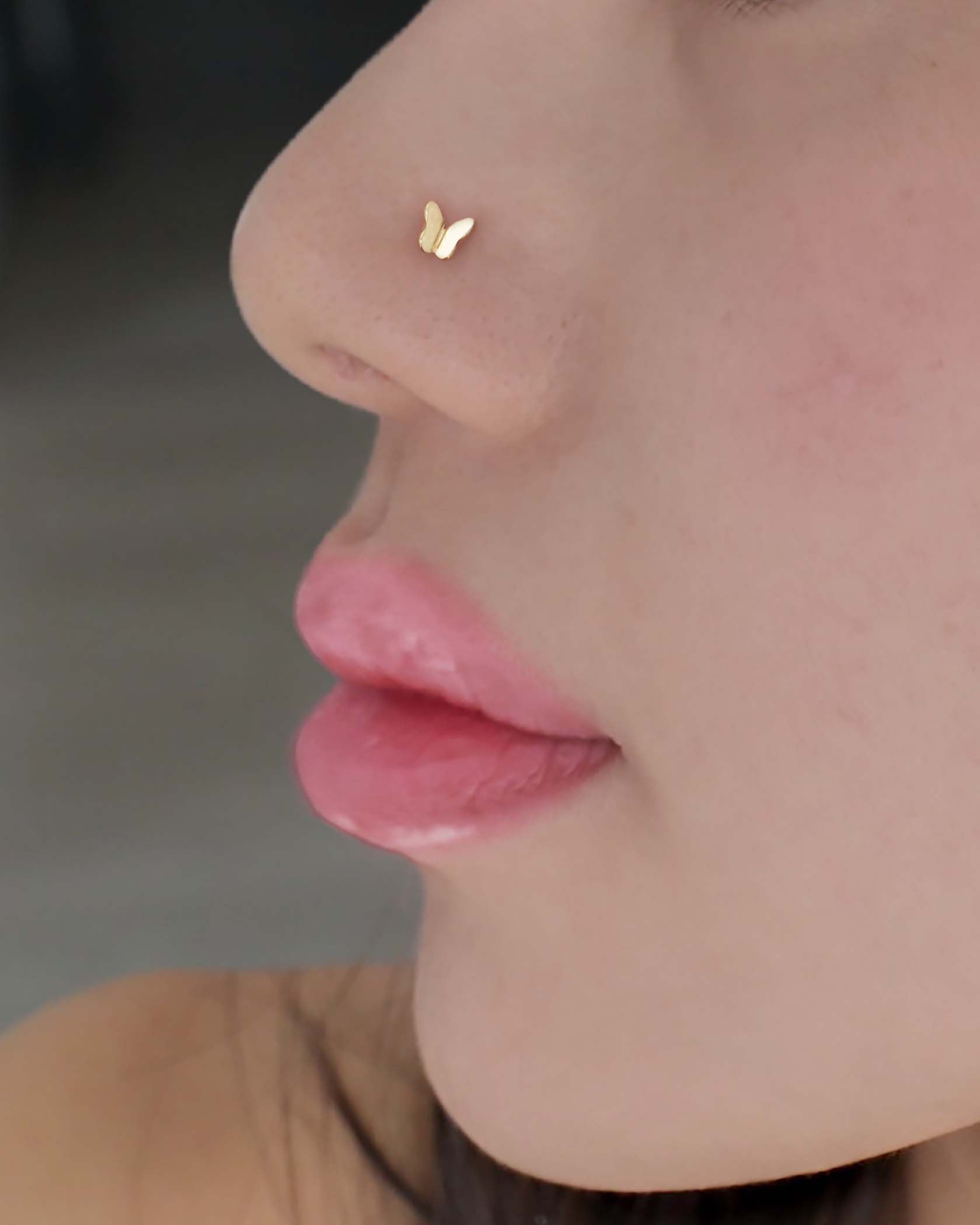 Gold Butterfly Nose Stud 18G Piercing Jewelry Stainless Steel by Impuria Jewelry