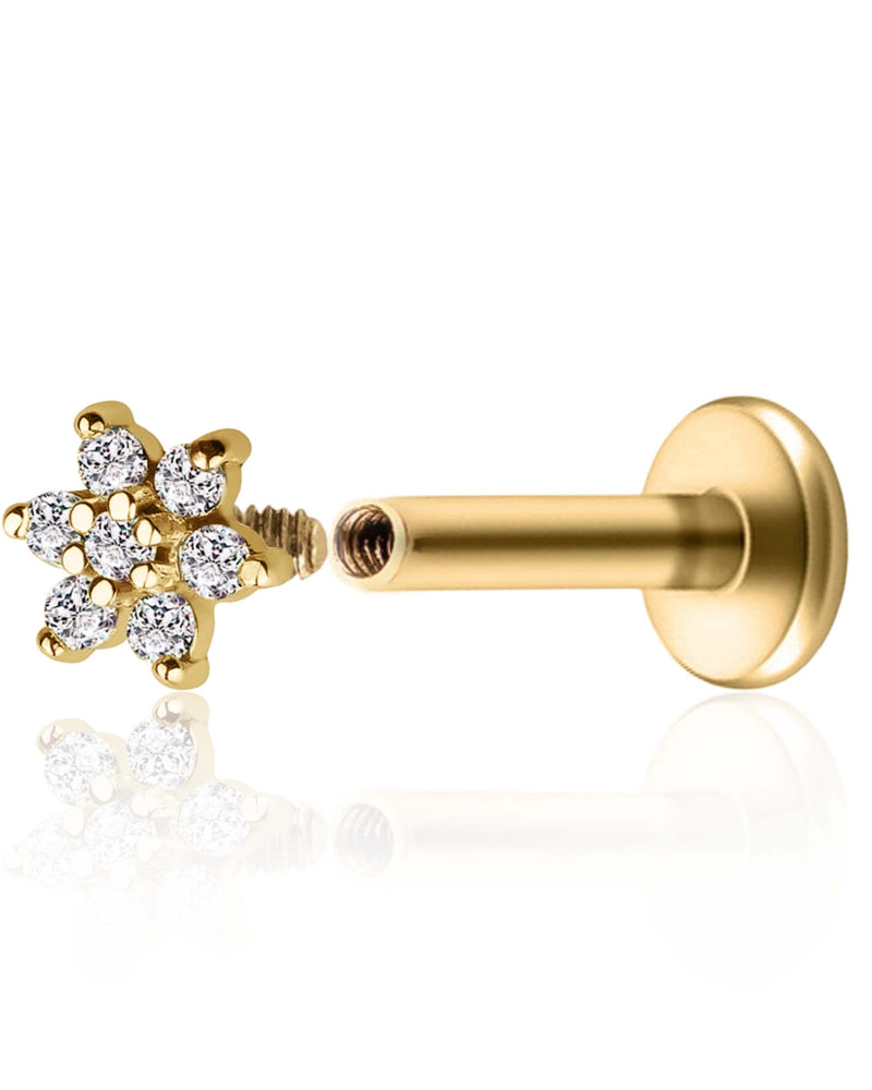 Posy Crystal Flower Threaded 14K Gold Earring Stud