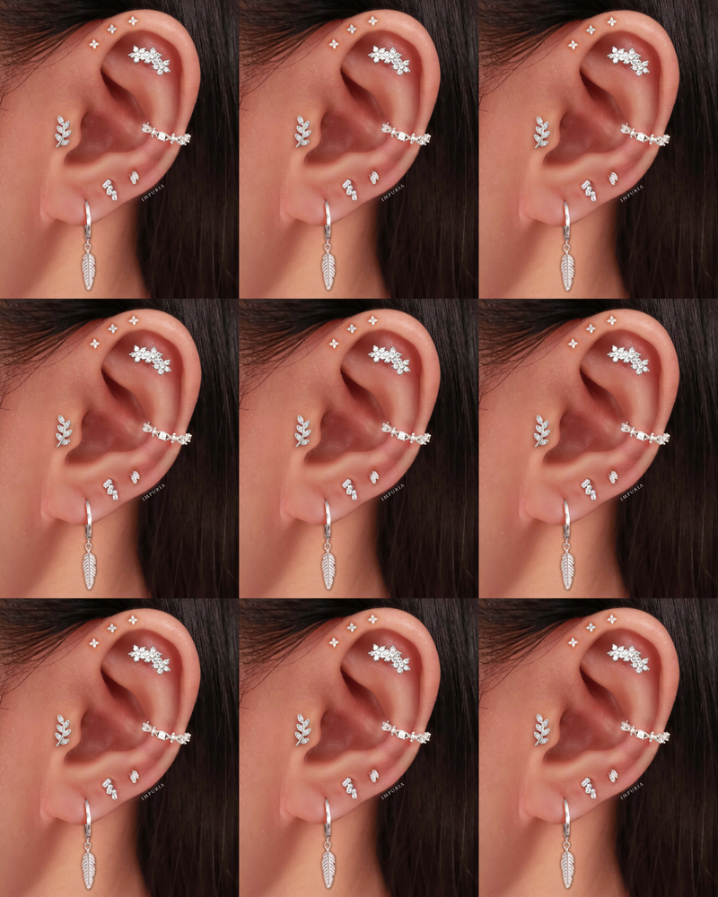 Aspen Crystal Leaf Ear Piercing Earring Stud
