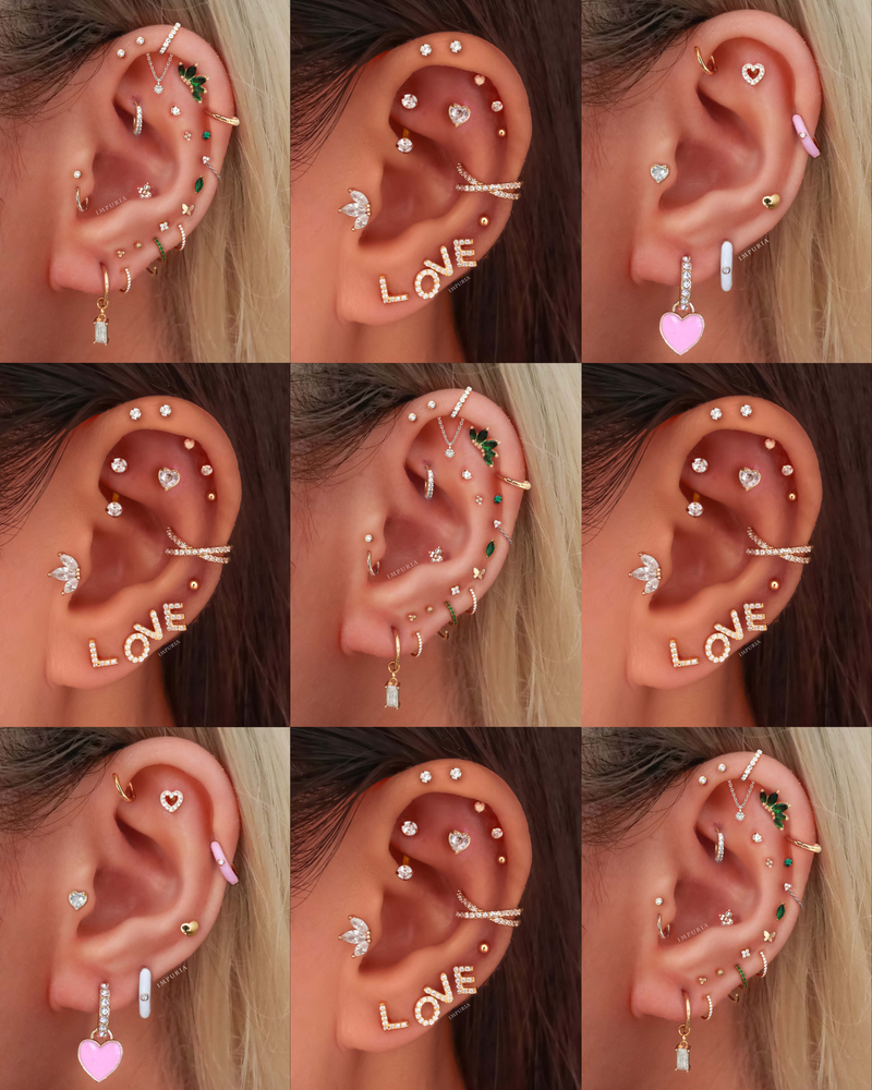 Desire Crystal Heart Ear Piercing Earring Stud Set