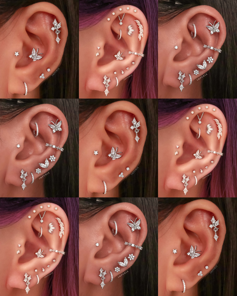 Multiple Ear Piercing Jewelry Ideas - Leaf Helix Cartilage Stud 16G Silver - www.Impuria.com