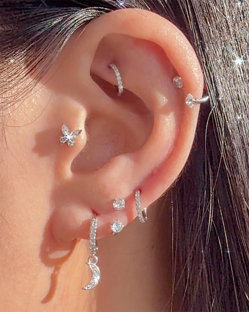 Silver Crystal Horseshoe Barbell Cartilage Helix Lobe Rook Conch Earring for Women - www.Impuria.com