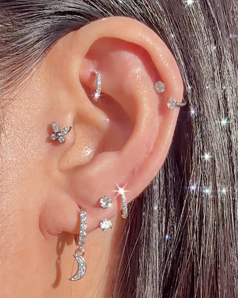 Silver Crystal Horseshoe Barbell Cartilage Helix Lobe Rook Conch Earring for Women - www.Impuria.com