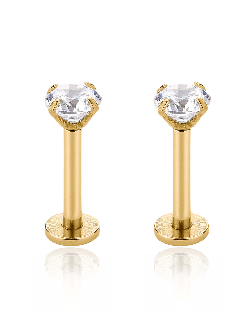 14K Solid Gold Earring Studs with Round Crystal – Impuria Ear