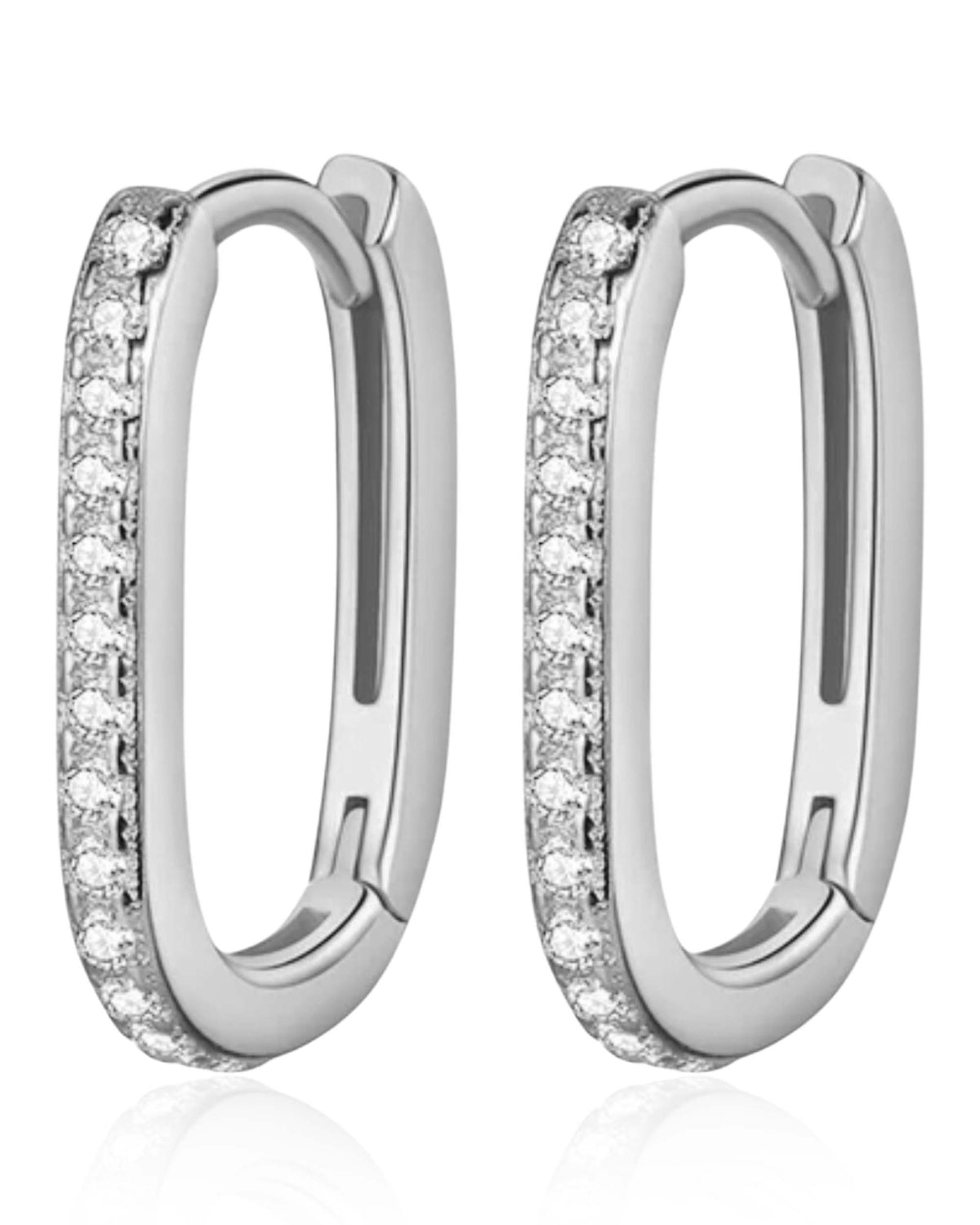 U Shaped Rectangle Crystal Pave Huggie Hoop Earrings for Women Sterling Silver - www.Impuria.com #earrings