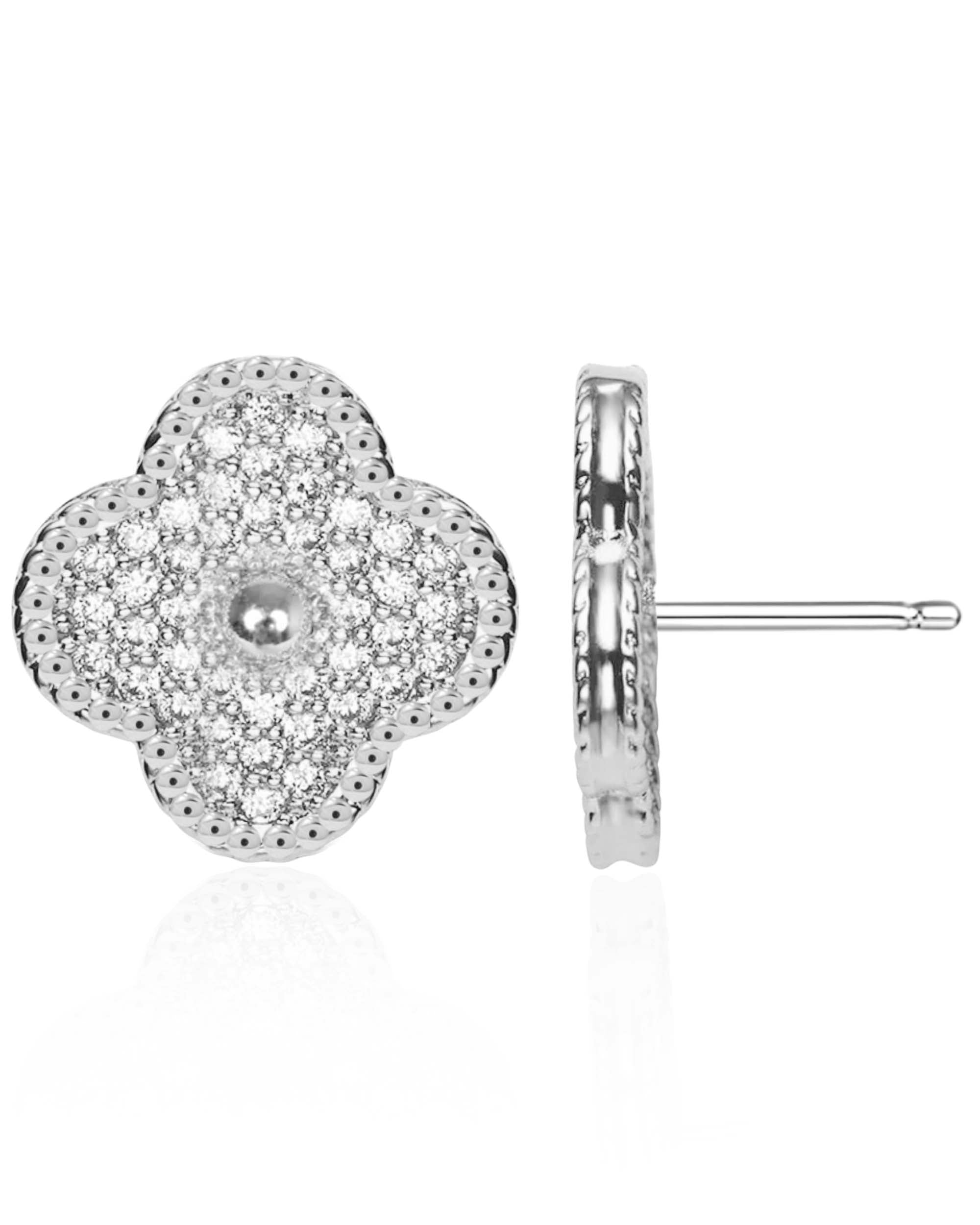 Sterling Silver Clover Crystal Stud Earrings for Women - www.Impuria.com #earrings
