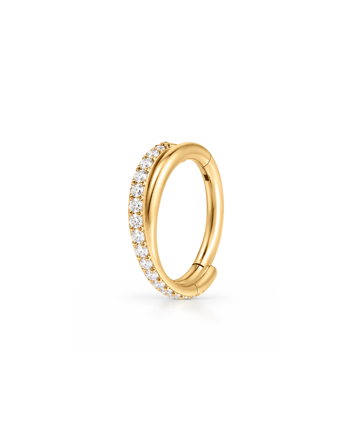 Bellini twisted titanium  gold hoop clicker with sparkling cubic zirconia crystals and a hinged closure.