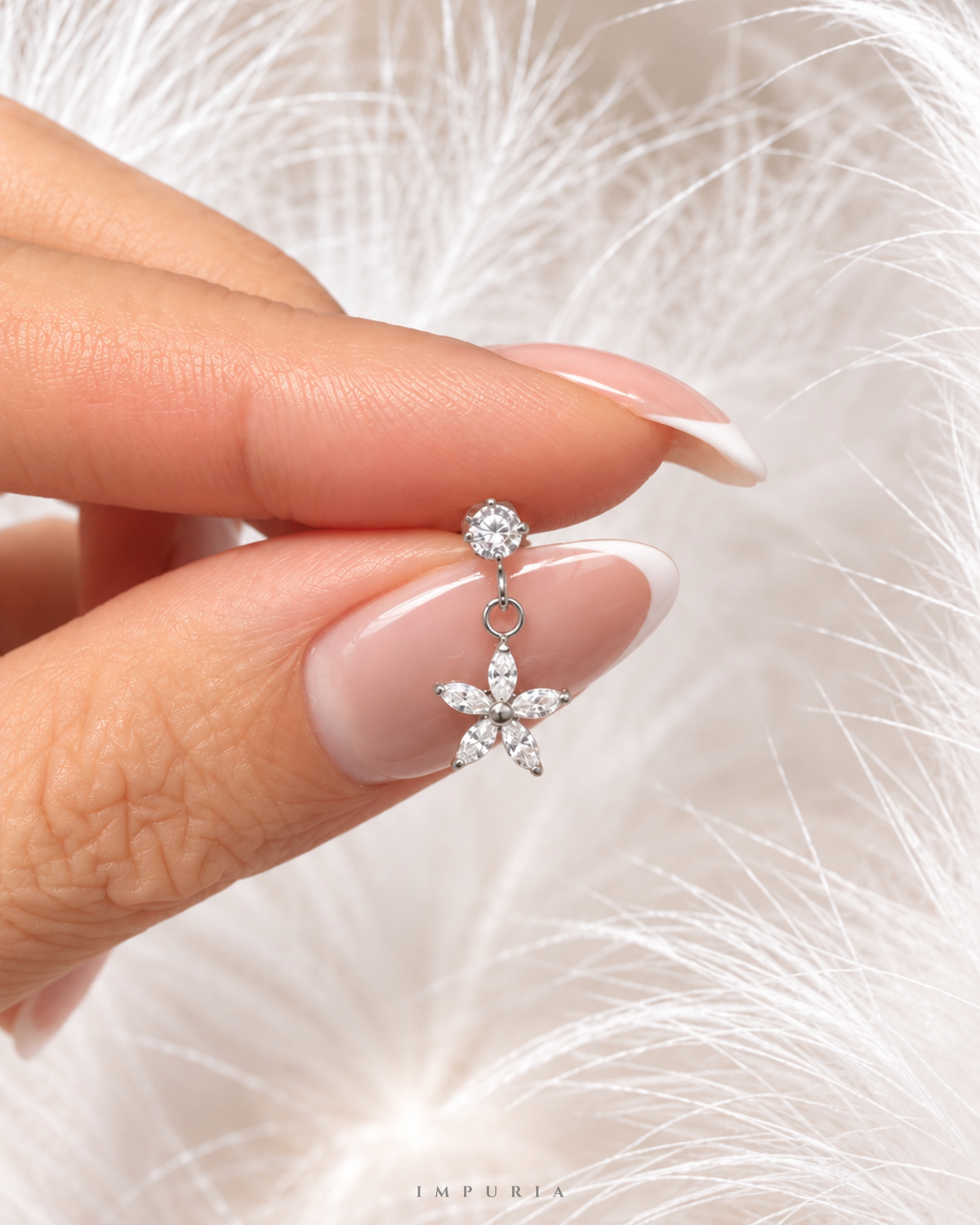  Blossom Flower Dangle Flat Back Stud Earring in Silver Surgical Stainless Steel 16G