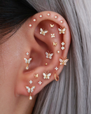 butterfly crystal drop flat back earring stud 16G hypoallergenic titanium