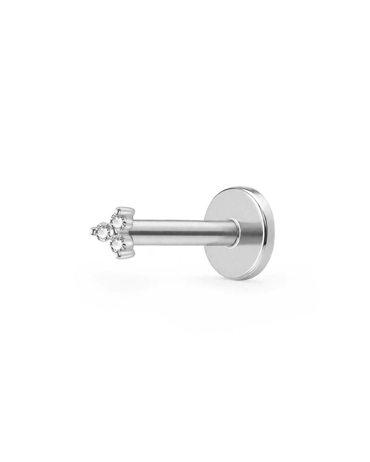 trinity crystal flat back earring labret stud for cartilage ear piercing jewelry in  silver by impuria