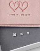Clover flat back earring stud available in multiple sizes, designed for everyday wear and various  ear piercing placements.