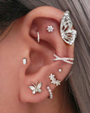 Posy Crystal Flower Threaded 14K Gold Earring Stud