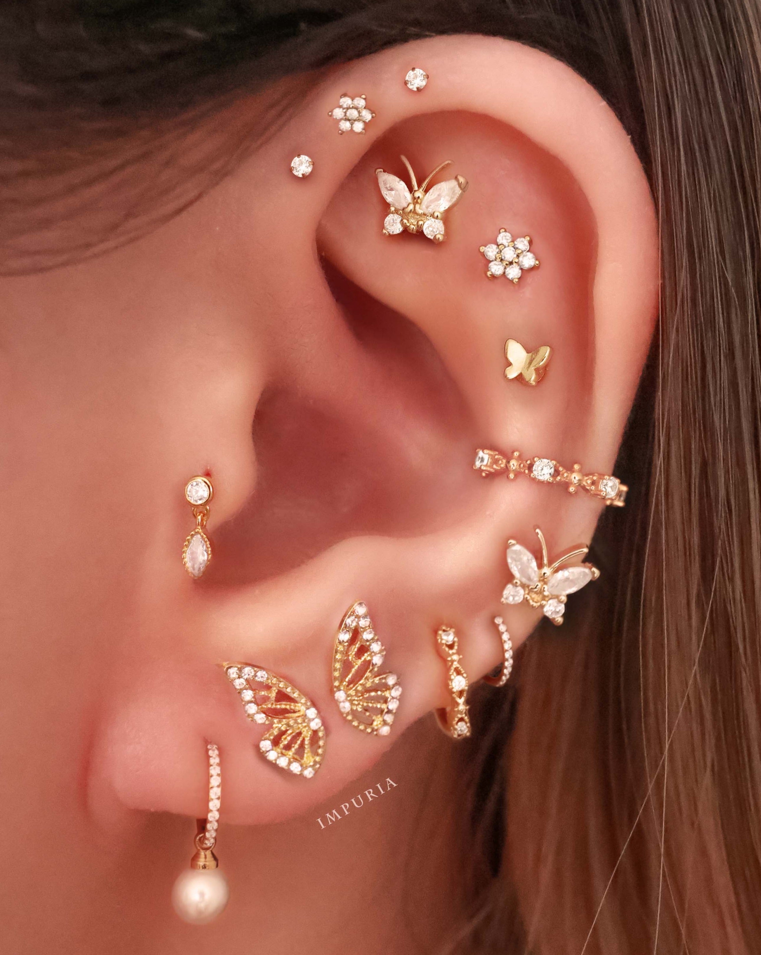 Feminine Ear Piercing Curation Ideas for Women Flower 14K Solid Gold Cartilage Earring Stud - www.Impuria.com #earpiercing