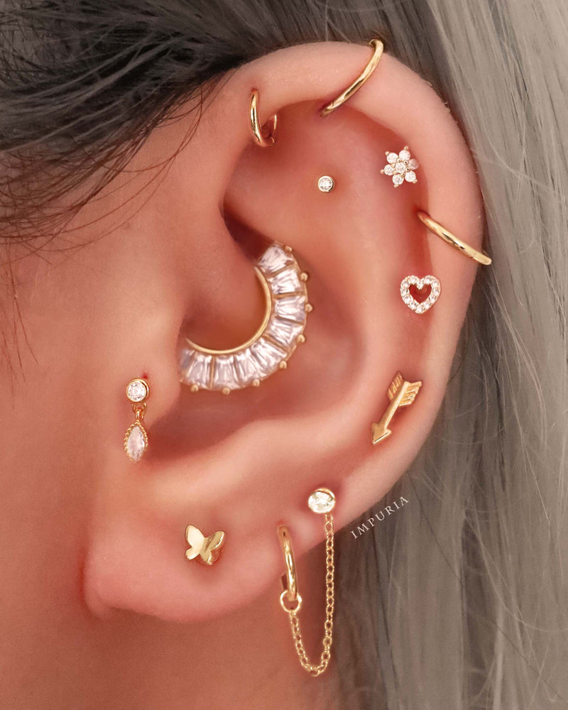Daith Earring Clicker Baguette Crystal Ring Hoop Ear Piercing 16G