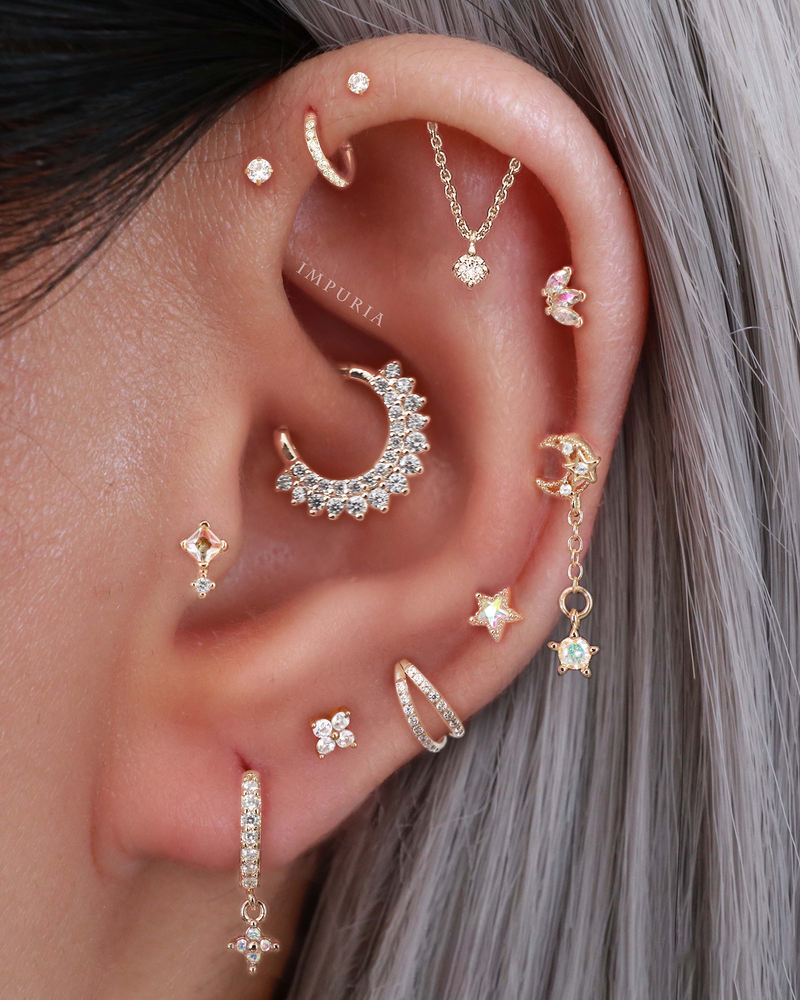 Moon Cartilage Earring Celestial Chain Drop Helix Stud