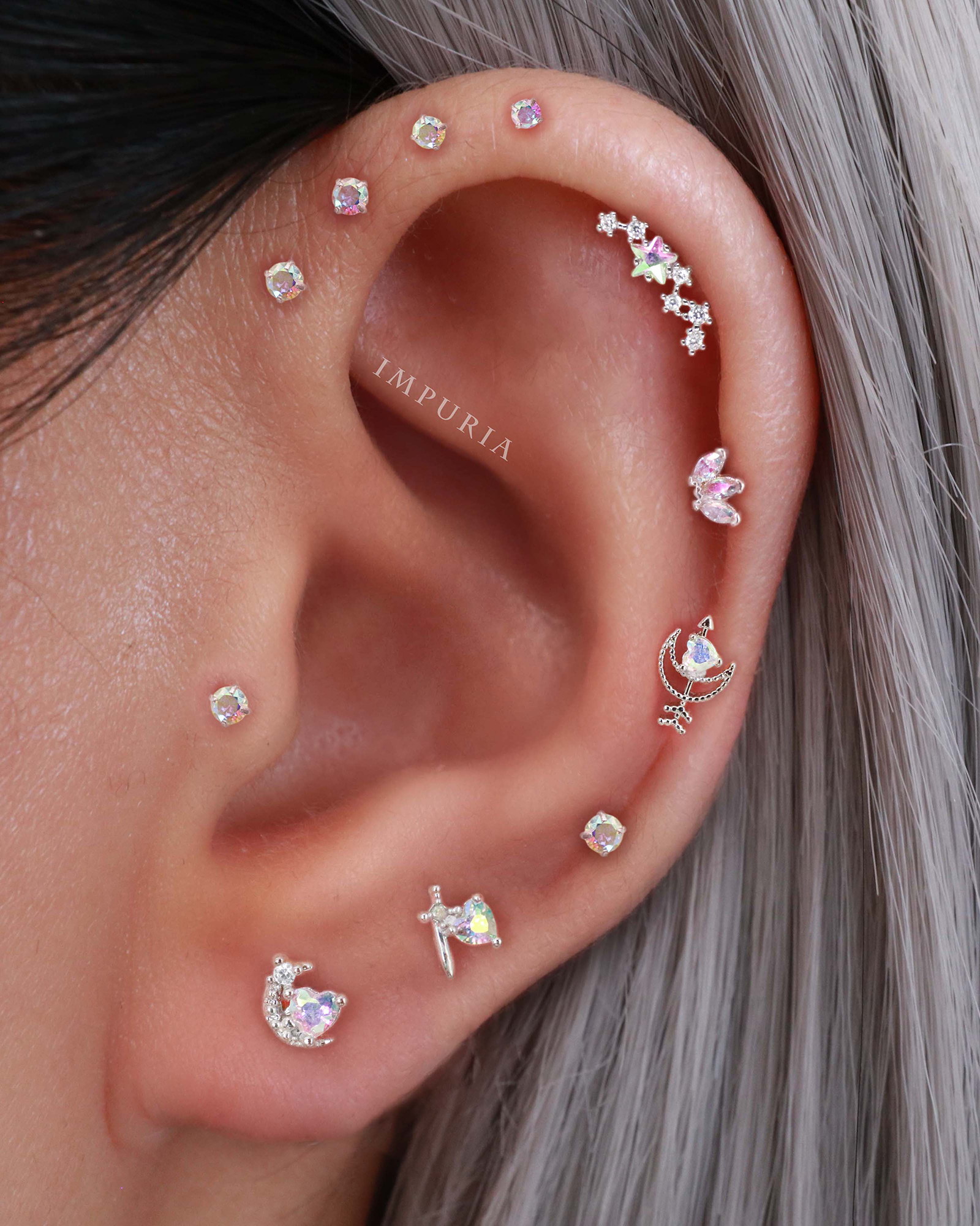 Godessa Arrow Aurora Borealis Heart Crystal Ear Piercing Earring Stud
