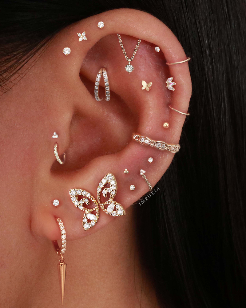 Gold Cartilage Hoop Ring Pretty Stacked Butterfly Ear Piercing Ideas for Women - www.Impuria.com