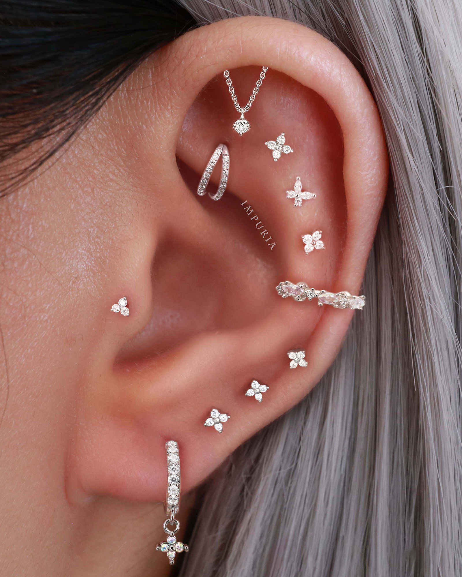 Double Crystal Pave Cartilage Helix Clicker Earring - Unique Ear Piercing Curation Placement Ideas for Women - www.Impuria.com #earpiercings