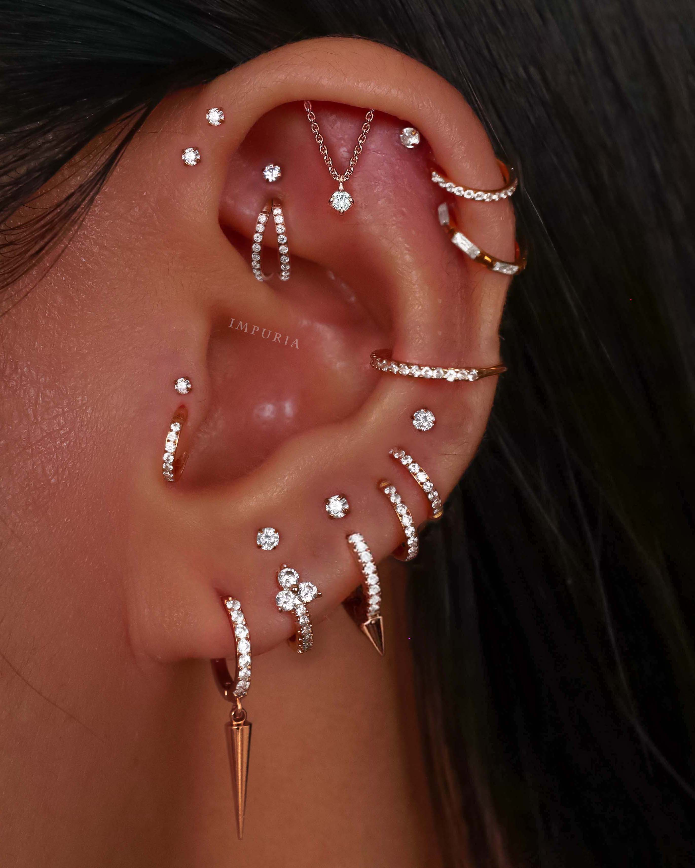 Double Crystal Pave Cartilage Helix Clicker Earring - Unique Ear Piercing Curation Placement Ideas for Women - www.Impuria.com #earpiercings 
