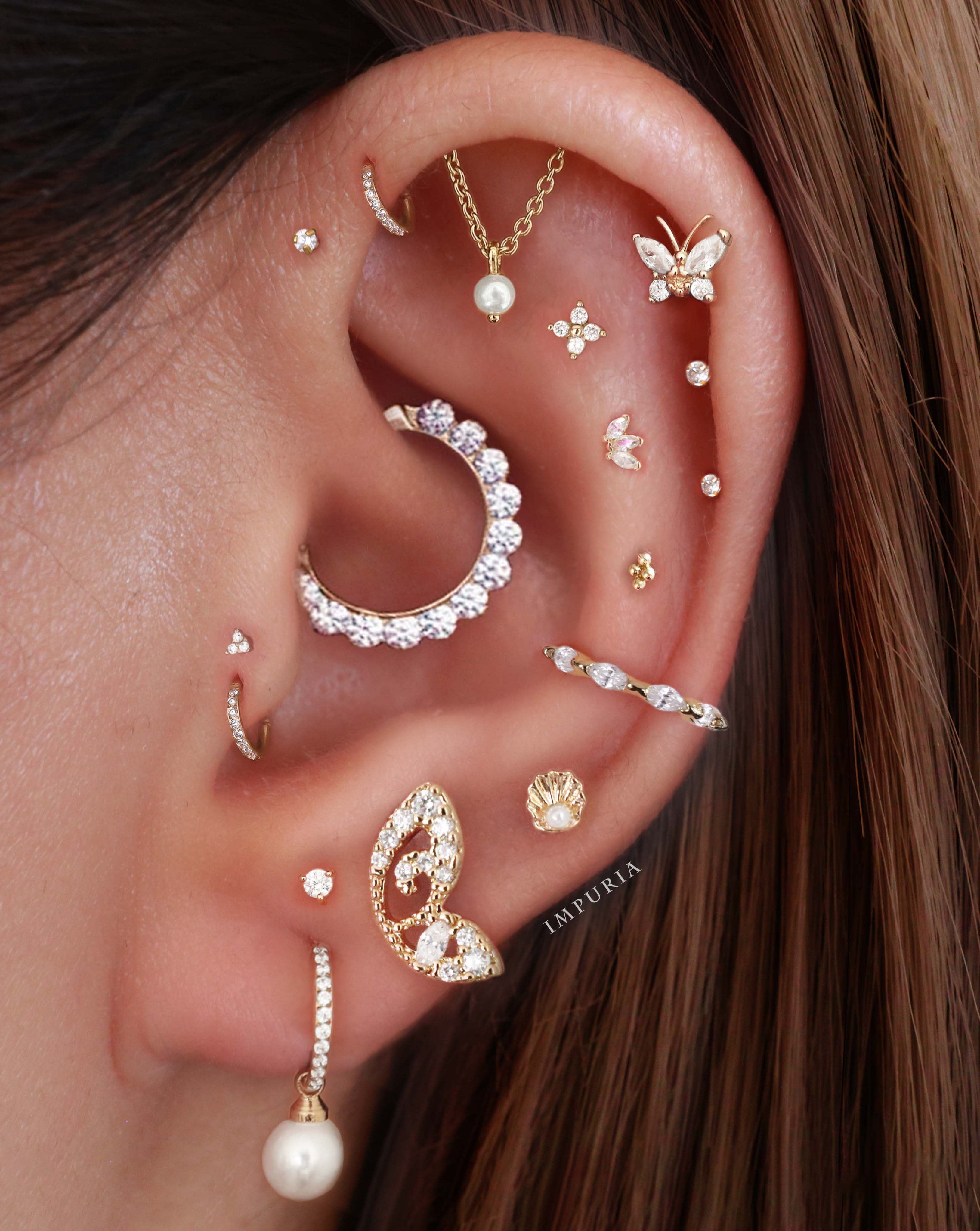 Cute Floral Flower Butterfly All the Way Around Cartilage Helix Earring Studs Ear Piercing Curation Ideas for Women - www.Impuria.com #earpiercings