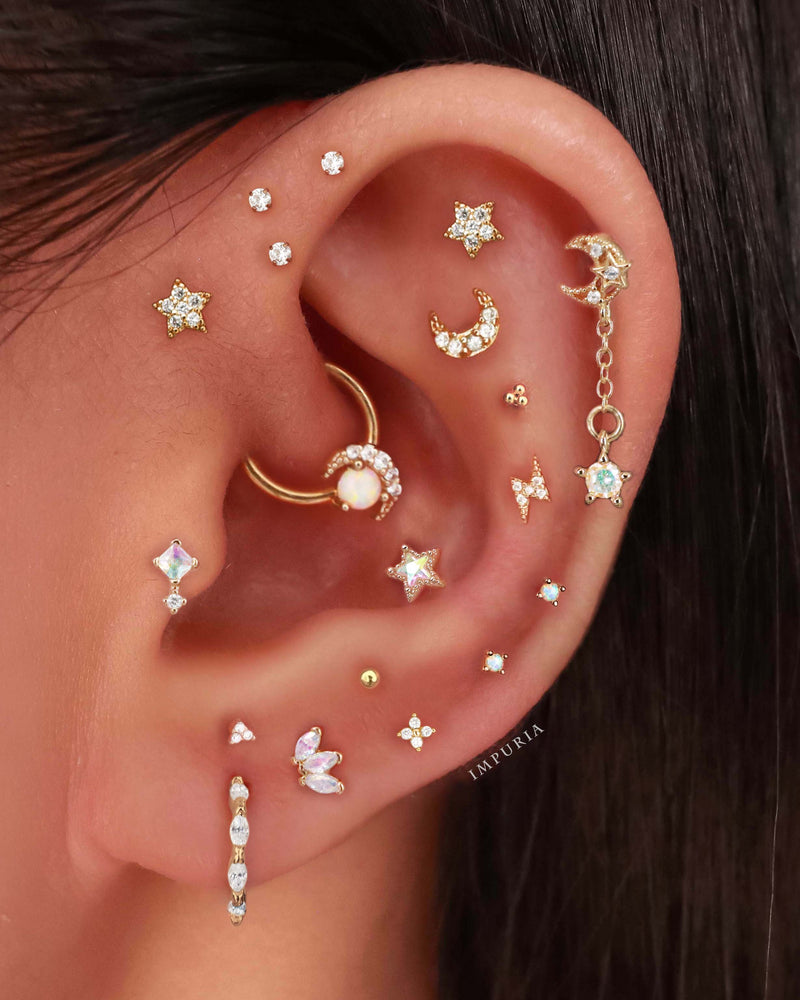Serena Crystal Moon Ear Piercing Earring Stud Set